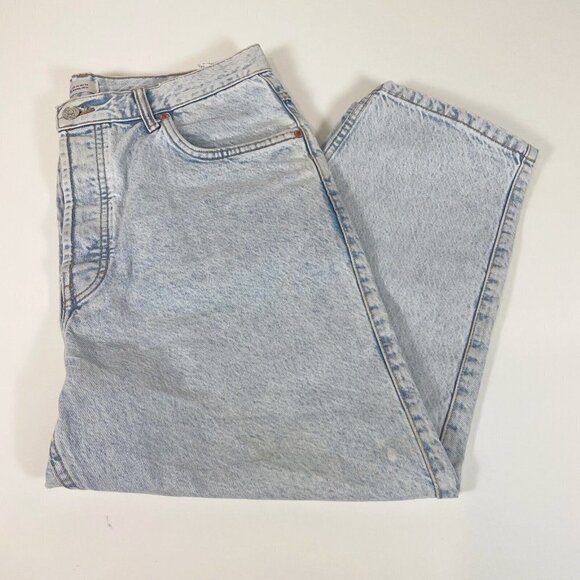Zara Womens High Rise Cropped Button Denim Jeans Blue 34 Light Acid Wash Pockets - Picture 1 of 14